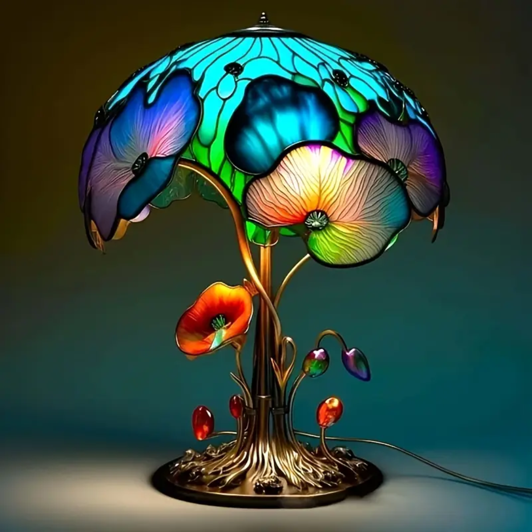 Bohemian Elegance: Enchanted Mushroom Floral Lamp #E590